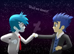 Size: 1600x1163 | Tagged: safe, artist:supermaxx92, derpibooru import, flash sentry, thunderbass, equestria girls, clothes, couple, dancing, gay, male, rock, romance, shipping, thunderflash, tuxedo, watermark