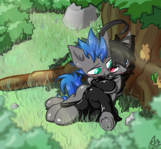 Size: 517x479 | Tagged: safe, artist:adetuddymax, derpibooru import, oc, oc:adetuddymax, oc:scorprion carl, unofficial characters only, earth pony, pony, clothes, digital art, gay, heterochromia, male, practice, stallion, tree