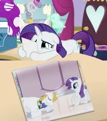 Size: 1920x2180 | Tagged: safe, derpibooru import, edit, edited screencap, screencap, prince blueblood, rarity, pony, unicorn, forever filly, canterlot carousel, exploitable, female, hoof hold, imagine spot, mare, meme, rarity's photo, solo, teary eyes