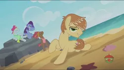 Size: 1136x640 | Tagged: safe, derpibooru import, screencap, feather bangs, glamor trot, smooth vibes, stereo mix, pony, hard to say anything, backup dancers, beach