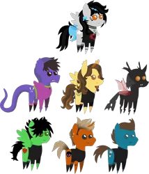 Size: 3046x3563 | Tagged: safe, artist:lightningbolt, derpibooru import, oc, ponified, changeling, cobra, earth pony, hybrid, original species, pegasus, pony, snake pony, unicorn, .svg available, bags under eyes, bow, brent wilson, chest fluff, choker, clandestine industries, clothes, cobra starship, ear fluff, ear piercing, earring, eyeliner, face paint, fangs, female, forked tongue, frown, gabe saporta, green day, grin, hair over one eye, hood, hoodie, jewelry, makeup, male, mare, mike dirnt, necklace, piercing, pointy ponies, sad, shirt, shoes, simple background, smiling, socks, spiked choker, spiked wristband, stallion, svg, t-shirt, tail bow, tanktop, tattoo, the academy is..., tongue out, transparent background, trap, tré cool, vector, wavy mane, william beckett, wristband