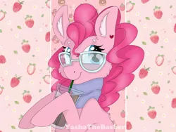 Size: 1400x1050 | Tagged: safe, artist:yashathebasher, derpibooru import, pinkie pie, pony, cheek fluff, clothes, coffee, ear fluff, glasses, hipster, scarf, solo