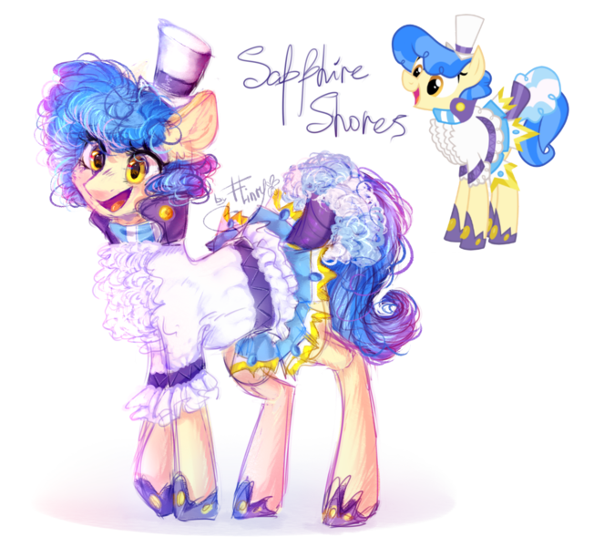 Size: 1318x1213 | Tagged: safe, artist:flinrich, derpibooru import, sapphire shores, earth pony, pony, clothes, female, hat, mare, open mouth, shoes, simple background, solo, transparent background