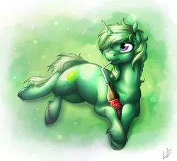 Size: 3589x3278 | Tagged: safe, artist:lupiarts, derpibooru import, oc, oc:lime dream, unofficial characters only, pony, unicorn, coca-cola, commission, drinking, soda, solo