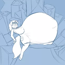 Size: 3000x3000 | Tagged: anthro, artist:funble, belly, breasts, busty gleaming shield, clothes, crown, crystal empire, derpibooru import, dress, female, gleaming shield, hyper, hyper pregnancy, impossibly large belly, jewelry, monochrome, pillow, pregnant, regalia, ring, rule 63, shining armor, shoes, solo, solo female, suggestive, wedding ring