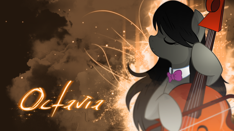 Size: 1920x1080 | Tagged: safe, artist:alexpony, artist:monochromaticbay, artist:vexx3, derpibooru import, edit, octavia melody, earth pony, pony, abstract background, cello, eyes closed, female, mare, musical instrument, solo, text, vector, wallpaper, wallpaper edit