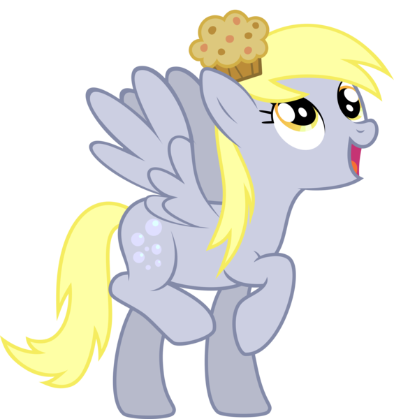 Size: 7227x7682 | Tagged: safe, artist:daydreamsyndrom, derpibooru import, derpy hooves, pegasus, pony, .svg available, absurd resolution, female, food, happy, mare, muffin, raised hoof, simple background, solo, spread wings, transparent background, vector, wings