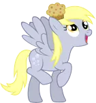 Size: 7227x7682 | Tagged: safe, artist:daydreamsyndrom, derpibooru import, derpy hooves, pegasus, pony, absurd resolution, female, food, happy, mare, muffin, raised hoof, simple background, solo, spread wings, .svg available, transparent background, vector, wings