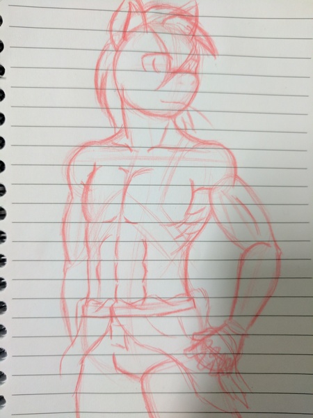 Size: 3036x4048 | Tagged: abs, absurd resolution, anthro, artist:chaosknight, bare chest, big macintosh, derpibooru import, lined paper, monochrome, safe, sketch, solo, traditional art