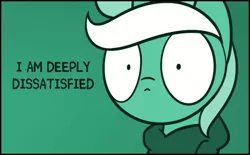 Size: 571x353 | Tagged: safe, artist:dori-to, derpibooru import, lyra heartstrings, pony, unicorn, comic:silly lyra, bust, clothes, dialogue, dissatisfied, female, frown, green background, greenscale, hoodie, mare, monochrome, portrait, reaction image, shrunken pupils, silly lyra, simple background, solo, unhappy, wide eyes