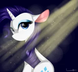 Size: 1024x945 | Tagged: safe, artist:lcpegasister75, derpibooru import, rarity, pony, unicorn, crepuscular rays, eyeshadow, female, floppy ears, makeup, mare, sitting, solo, sunlight