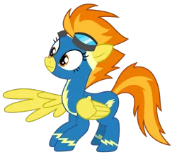 Size: 2600x2313 | Tagged: safe, artist:sketchmcreations, derpibooru import, spitfire, pony, parental glideance, clothes, goggles, simple background, solo, transparent background, uniform, vector, wing hands, wonderbolts uniform