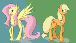 Size: 3840x2160 | Tagged: safe, artist:cloudyskieswrites, derpibooru import, applejack, fluttershy, earth pony, pegasus, pony, appleshy, female, high res, lesbian, mare, shipping, spread wings, wings