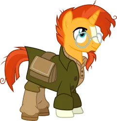 Size: 2001x2075 | Tagged: safe, artist:cloudyglow, derpibooru import, sunburst, pony, unicorn, atlantis: the lost empire, clothes, clothes swap, cosplay, costume, crossover, disney, male, milo thatch, simple background, solo, stallion, transparent background, vector