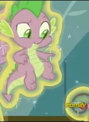 Size: 352x480 | Tagged: a flurry of emotions, cropped, derpibooru import, discovery family logo, dragon, levitation, looking down, offscreen character, safe, screencap, solo, spike