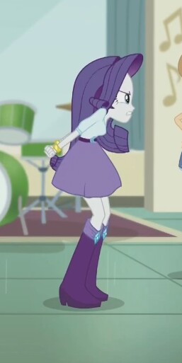 Size: 257x513 | Tagged: safe, derpibooru import, screencap, rarity, dance magic, equestria girls, spoiler:eqg specials, angry, boots, bracelet, clothes, cropped, drum kit, drums, female, high heel boots, jewelry, music notes, musical instrument, skirt, solo
