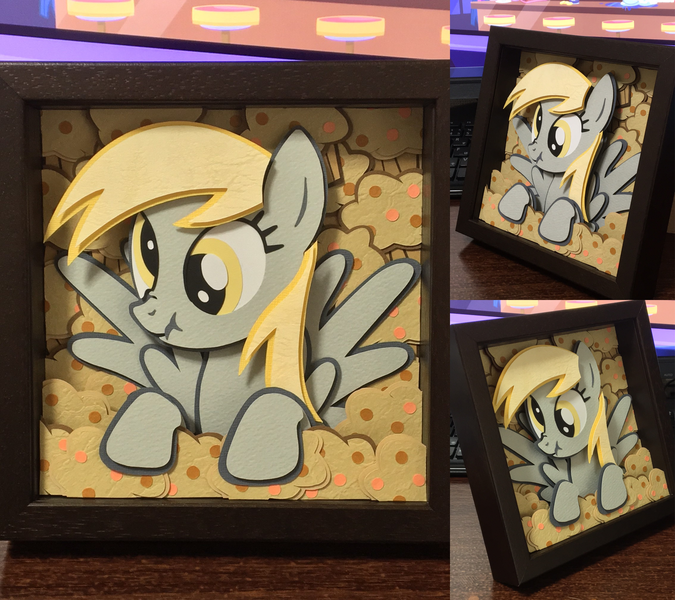 Size: 2268x2016 | Tagged: safe, artist:robi, derpibooru import, derpy hooves, pegasus, pony, craft, female, irl, mare, papercraft, photo, scrunchy face, shadowbox, solo