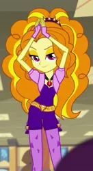 Size: 307x565 | Tagged: safe, derpibooru import, screencap, adagio dazzle, equestria girls, rainbow rocks, battle of the bands, clothes, cropped, female, fingerless gloves, gloves, jewelry, lidded eyes, looking at you, pendant, socks, solo focus, stockings, thigh highs