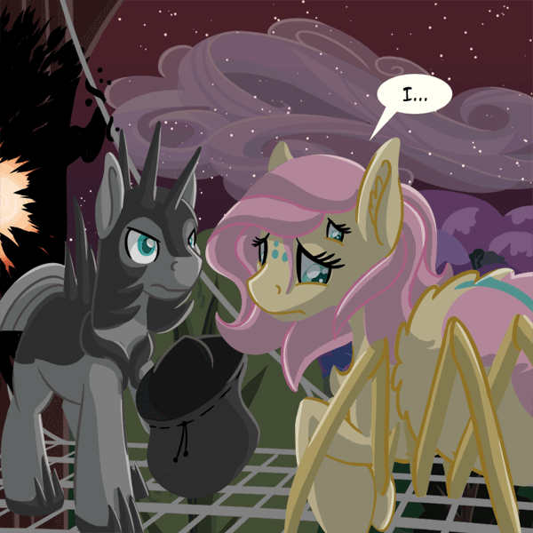 Size: 800x800 | Tagged: animated, artist:couchcrusader, comic:children of everfree, derpibooru import, female, fluttershy, gif, guard, male, monster pony, original species, safe, species swap, spiderpony, spidershy