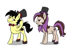 Size: 1797x1353 | Tagged: safe, artist:daromius, artist:thebowtieone, derpibooru import, oc, oc:bowtie, oc:spade, unofficial characters only, pony, bowtie, clothes, female, hat, male, mare, shoes, simple background, stallion, top hat, transparent background