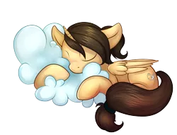 Size: 3200x2440 | Tagged: safe, artist:pingwinowa, derpibooru import, oc, oc:eternal light, unofficial characters only, alicorn, pony, alicorn oc, cloud, cute, ocbetes, ponytail, simple background, sleeping, solo, transparent background