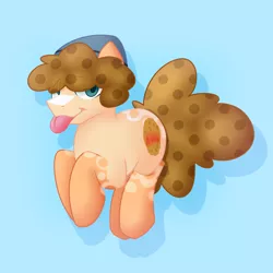 Size: 1026x1026 | Tagged: safe, artist:timidwithapen, derpibooru import, oc, oc:timid cookie, unofficial characters only, pony, beanie, blue background, clothes, cute, hat, male, ponysona, simple background, solo, stallion, tongue out