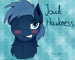 Size: 2834x2267 | Tagged: safe, artist:r0xyr0x, derpibooru import, star hunter, pony, blushing, bust, colt, crossover, eyes closed, flirting, jack harkness, male, portrait, smiling, solo