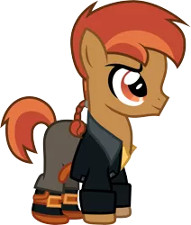Size: 2001x2357 | Tagged: safe, artist:cloudyglow, derpibooru import, button mash, earth pony, pony, clothes, clothes swap, colt, cosplay, costume, crossover, disney, jim hawkins, male, simple background, smiling, solo, transparent background, treasure planet