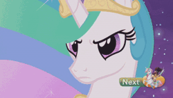 Size: 400x225 | Tagged: safe, derpibooru import, screencap, daybreaker, princess celestia, alicorn, pony, a royal problem, alter ego, animated, crowning moment of awesome, dream, evil laugh, female, fire, gif, mane of fire, mare, silhouette, treehouse logo