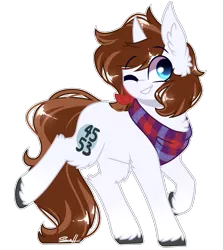 Size: 1765x1983 | Tagged: safe, artist:cloud-drawings, derpibooru import, oc, oc:watcher, unofficial characters only, pony, unicorn, bandana, chibi, colored pupils, female, mare, one eye closed, raised hoof, raised leg, simple background, smiling, solo, transparent background, wink