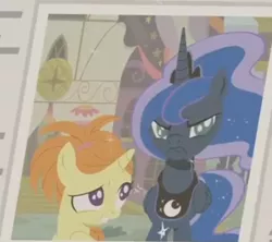 Size: 432x383 | Tagged: safe, derpibooru import, screencap, indian summer, princess luna, pony, a royal problem, cropped, faic, grumpy luna, newspaper, photo, scowl