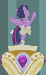 Size: 265x435 | Tagged: safe, derpibooru import, screencap, twilight sparkle, twilight sparkle (alicorn), alicorn, pony, a royal problem, animated, backbend, ballerina, bipedal, clothes, cropped, cute, female, gif, leotard, mare, music box, rotating, skirt, solo, spinning, spread wings, tutu, twiabetes, twilarina, upskirt, wings