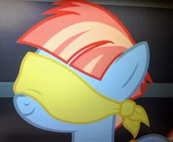 Size: 939x769 | Tagged: safe, derpibooru import, screencap, windy whistles, pony, parental glideance, blindfold, cropped, solo