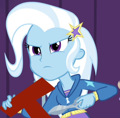 Size: 416x410 | Tagged: safe, derpibooru import, screencap, trixie, equestria girls, rainbow rocks, angry, clothes, cropped, jacket, scissors, solo, t