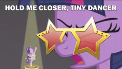 Size: 1366x768 | Tagged: safe, artist:toonbat, derpibooru import, edit, edited screencap, screencap, starlight glimmer, twilight sparkle, twilight sparkle (alicorn), alicorn, pony, a royal problem, ballerina, clothes, elton john, glasses, glimmerina, music box, nightmare, tutu