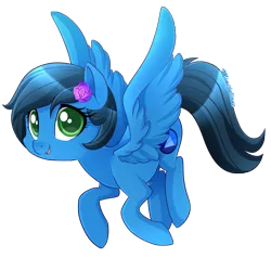 Size: 2849x2716 | Tagged: safe, artist:mimijuliane, derpibooru import, oc, oc:sapphire nebula, unofficial characters only, pegasus, pony, cute, flower, flower in hair, flying, green eyes, simple background, solo, transparent background, wings