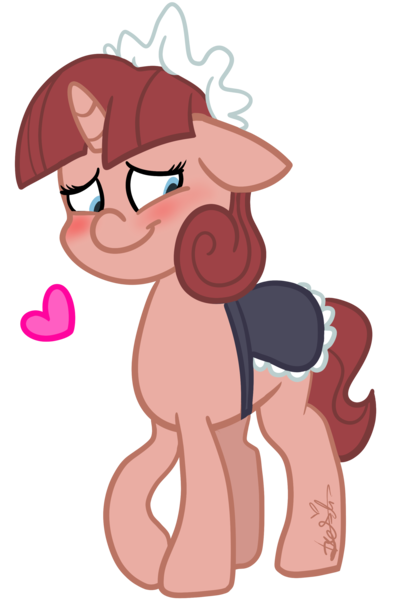 Size: 1909x2910 | Tagged: safe, artist:befishproductions, derpibooru import, oc, unofficial characters only, earth pony, pony, blushing, clothes, female, maid, mare, signature, simple background, solo, transparent background