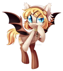 Size: 1024x1154 | Tagged: safe, artist:centchi, derpibooru import, oc, oc:sweet magic, unofficial characters only, bat pony, pony, bat pony oc, clothes, female, mare, simple background, socks, solo, striped socks, transparent background, watermark