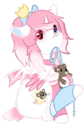 Size: 677x1020 | Tagged: safe, artist:otpl, artist:pastel-pony-princess, derpibooru import, teddy, oc, oc:dream star, unofficial characters only, pony, bow, collar, colored wings, colored wingtips, floating crown, floppy ears, hair bow, heart eyes, heterochromia, mouth hold, short tail, simple background, sitting, solo, sparkly mane, transparent background, warmers, wingding eyes