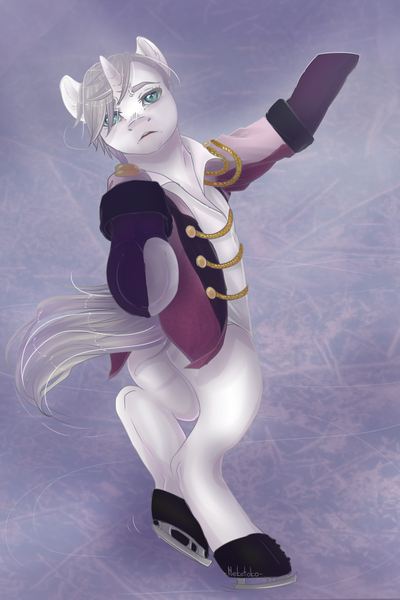 Size: 2000x3000 | Tagged: safe, artist:nekotoko, derpibooru import, ponified, pony, clothes, ice skating, male, roller skates, solo, stallion, underhoof, victor nikiforov, yuri on ice