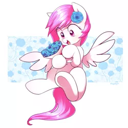 Size: 1600x1600 | Tagged: safe, artist:maren, derpibooru import, oc, unofficial characters only, pony, abstract background, cute, female, flower, flower in hair, mare, ocbetes, rose, smiling, solo