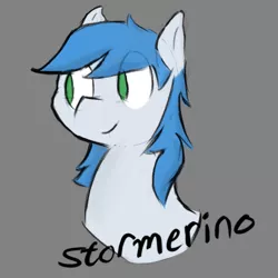 Size: 1000x1000 | Tagged: safe, artist:storm_e, derpibooru import, oc, oc:stormerino, oc:stormpone, unofficial characters only, pegasus, pony, 950000th safe image, bust, cute, female, gray background, mare, messy mane, simple background, smiling, solo