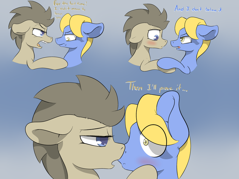 Size: 3200x2400 | Tagged: safe, artist:lurker, derpibooru import, doctor whooves, perfect pace, time turner, pony, argument, doctor who, doctorpace, gay, heart, hoof on cheek, impending kiss, kissing, male, shipping, stallion, the master