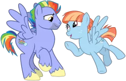 Size: 3100x2000 | Tagged: safe, alternate version, artist:cheezedoodle96, derpibooru import, edit, bow hothoof, windy whistles, pegasus, pony, .svg available, couple, duo, eye contact, female, flying, looking at each other, male, mare, missing accessory, nude edit, nudity, pointing, rainbow dash's parents, shipping, simple background, smiling, spread wings, stallion, svg, transparent background, vector, windyhoof, wings