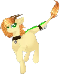 Size: 2069x2520 | Tagged: safe, artist:little-sketches, derpibooru import, oc, oc:polonium, ponified, unofficial characters only, object pony, original species, pony, :t, collar, colored pupils, element pony, eye clipping through hair, high res, horns, male, radioactive, raised hoof, simple background, solo, stallion, transparent background
