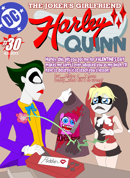 Size: 845x1161 | Tagged: safe, artist:terry, derpibooru import, pinkie pie, pony, fanfic:cupcakes, barely pony related, dc comics, harley quinn, pinkamena diane pie, superdickery, terry you magnificent bastard, the joker