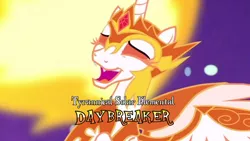 Size: 1366x768 | Tagged: safe, derpibooru import, edit, edited screencap, screencap, daybreaker, pony, a royal problem, boss, boss subtitles, solo, the legend of zelda