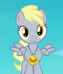 Size: 248x290 | Tagged: safe, derpibooru import, screencap, derpy hooves, pony, parental glideance, animated, cropped, derp, female, filly, filly derpy, fridge horror, gif, medal, solo, the implications are horrible, time lapse, unfortunate implications, what the fuck hasbro, younger
