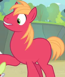 Size: 576x689 | Tagged: safe, derpibooru import, edit, edited screencap, screencap, big macintosh, earth pony, pony, leap of faith, cropped, cute, macabetes, male, missing accessory, missing cutie mark, nude edit, nudity, red, solo, stallion