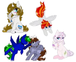 Size: 1210x993 | Tagged: safe, artist:cloud-drawings, derpibooru import, oc, oc:circuit breaker, oc:gamerbeats, oc:heart fire, oc:heartfire, oc:tea leaf, unofficial characters only, earth pony, pegasus, pony, boop, chibi, female, flying, male, mare, simple background, stallion, transparent background